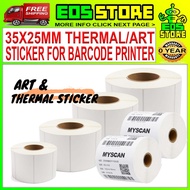 (READY STOCK) MALAYSIA KILANG 35mm x 25mm Thermal Barcode Sticker 1000pcs/roll, Art 2000pcs/roll Lab
