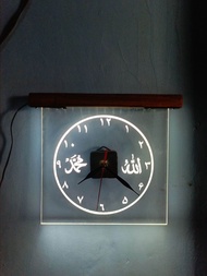Jam Dinding akrilik LED lafaz ALLAH MUHAMMAD