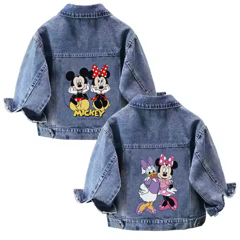 Baby Boys Girls Denim Jacket Children Mickey Mouse Minnie Daisy Cartoon Long Sleeve Single-Breasted 