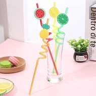 4Pcs Cartoon Lime Lemon Pineapple Watermelon Plastic Spiral Drinking Straws Children Use Birthday Party Bar Club Juice