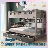 EKSENSE Simple Modern Kids Double Decker Bed Wood Bunk Bed Frame Space Saving Katil Budak 2 Tingkat 