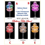 1 Set of Balloon Table Stand + 7 Pcs Transparent Balloons With Shining Confetti Belon party birthday