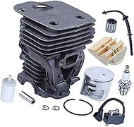 Jodriva Chainsaw 44mm Cylinder Ignition Coil Air Filter Piston Kit, for Husqvarna, 445 450 450e Repl