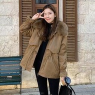 韓國正韓保暖外套冬季新款工裝派克服棉衣女韓版寬松大毛領棉襖加絨棉服女外套