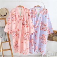櫻花貓睡衣純棉雙層紗布睡袍女日式和服浴衣夏季薄款和風睡裙開衫