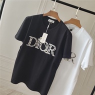 NEW_DIOR 24 Spring And Summer New Style Pin Embroidered Pure Cotton Short-sleeved Loose T-shirt For Men And Women, Large