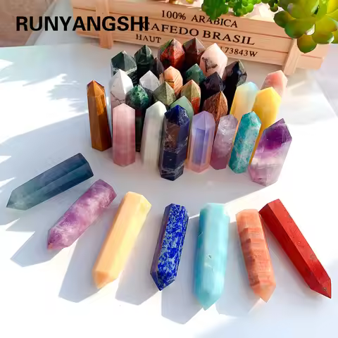 Runyangshi Crystal Point Prism Crafts Natural Stone Quartz Tower 36 Colors Energy Mineral Wand Home 