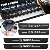 4Pcs Carbon Fiber Car Door Threshold Sill Protector Stickers For Skoda Fabia Octavia Citigo Kamiq Karoq Kodiaq Rapid Roomster Scala Superb Accessories