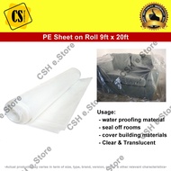 PE Sheet on Roll (9ft x 20ft +/-)/(2.74M x 6.1M+/-) Plastic Sheet/Sheet Form PE Floor & Furniture Co