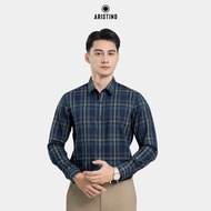 Áo sơ mi nam dài tay ARISTINO phom Slim fit màu xanh tím than kẻ nam tính ấn tượng - ALS23603
