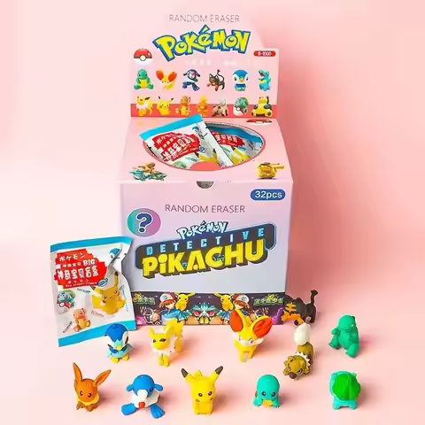 32Pcs Licensed Pokemon Pikachu Mystery Eraser Blind Bags Kawaii Collectible Erasers Student Statione