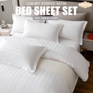 Luxury Hotel available 100% Cotton Fitted Bedsheet Set 1200TC Satin Stripe Soft Selesa Cadar Getah K
