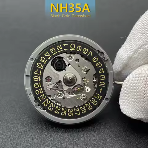 Genuine Golden NH35 Movement Modified Black Datewheel with Gold Text 24 Jewels NH35A 4R35B Mod Repla