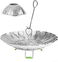 Stainless Steel Steamer Basket, Vegetable Steamer Basket for Instant Pot, Insert for Veggie/Seafood Cooking/Boiled Eggs with Safety Tool - Adjustable Sizes to fit Various Pots (5.1" to 9.5")