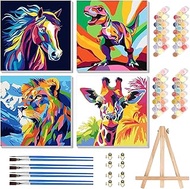 Pack of 4 Animals Painting by Numbers from 5 6 7 Years Girls with Frame, Lion Horse Deer Dinosaur Pa