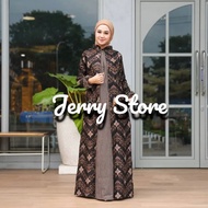 baju gamis batik wanita terbaru kombinasi polos jumbo modern dewasa - songket coklat xxl