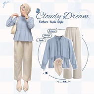 One set 3in1 Women's Suit (Motif Blouse + Ivory Hightwaist Pants + Hijab) AM231N Outfit