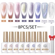BORN PRETTY 8pcs/set 10ml Rainbow Pink Glass Cat Eye Gel Polish Set Double Light Sparkle Glitter Gel