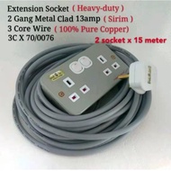 Extension socket Heavy-duty 13a 2 gang plug metal clad switch socket wire 3 core 70/0076 x 15meter