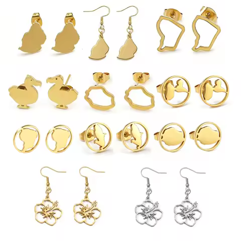 1Pairs Mauritius Duck Dodo Map Reunion Island French Guiana Guyane Hibiscus Flowers Stud Earrings Je