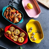 Nordic ceramic binaural baked rice dish rectangular baking bowl baking dish baking mold oven dinner 