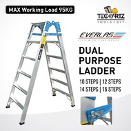 Everlas Dual Purpose Ladder Aluminium Ladder - Silver 10/12/14/16 Steps Ladder | Heavy Duty Ladder Tangga Step Aluminium