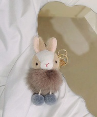 小兔子狐毛球圓牌鈴鐺鑰匙圈吊飾-英國粉棕兔-小美好系列(BC96315-60)