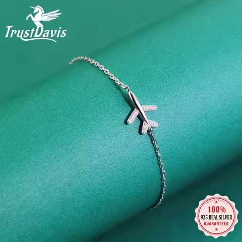 TrustDavis 100% 925 Solid Real Sterling Silver Fashion Women Jewelry Plane With CZ Bracelet For Teen