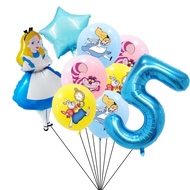 9pcs Alice in Wonderland Foil Balloon Birthday Party Supplies Girls' Festival Banquet Background Dec