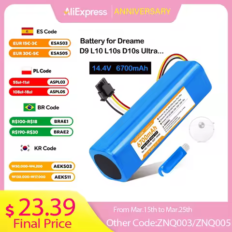 14.4V 6700mAh P2008-4S2P-MMBK Replacement Battery for Dreame D9 L10 F9 L10s Ultra D10s Z10 W10 Pro P