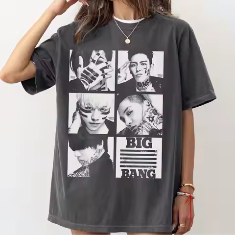 BIGBANG Pattern T-shirt 100% Pure Cotton Unisex Short Sleeved Round Neck Casual Style Suitable for A