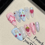 Y2K Pink & Blue Cherry Design 3D Butterfly Nail Sticker, 10Pcs Cute Girl Nail Art, Millenial Baddie 