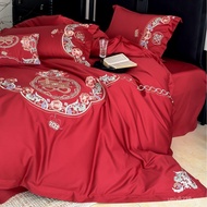 New Wedding Sheet Fleece Long Red Double Happiness Chinese Style Cotton Four-Piece Set Full Splendid