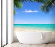 3D Sea Beach Vacation Bathroom Commercial Wallpaper Self Adhesive Wallpaper Peel &amp; Stick Wallpaper Mural