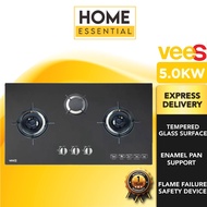 Vees 5.0Kw 3 Burner Tempered Glass Gas Hob DGH-8650