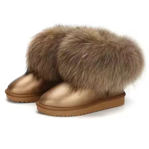 Australia Women Natural Fox Fur Snow Boots 100% Genuine Cowhide Leather Ankle Boots Warm Winter Boot