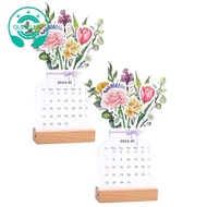 2024 Bloomy Flowers Desk Calendar with Wooden Base, Creatives Floral Desk Calendar, Desk Calendar 2024 Beautiful Flowers  Easy Install Easy to Use