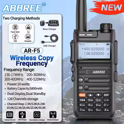 ABBREE AR-F5 Wireless Copy Frequency NOAA Walkie Talkie Full Band Long Range USB Charger High Powerf
