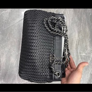 Chanel香奈兒中古黑銀編織雙鏈條包