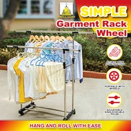 【𝗠𝗔𝗧𝗘𝗥𝗜𝗔𝗟 𝗦𝗧𝗘𝗘𝗟】SIMPLE DOUBLE POLE Adjustable Garment Rack Wheel / Rak Baju Besi / Ampaian Penyidai Baju Outdoor