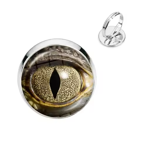 Animal Eyes Dragon Snake Owl Cat Tiger Eyes Glass Cabochon Rings Handmade Adjustable Ring Jewelry Fo