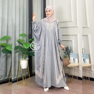 Latest Beautiful Outfit Kaftan Hajar Motif/ Super Jumbo Kaftan/ Busui Front Zipper Gray K4V6