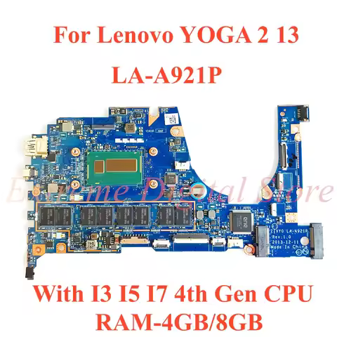 LA-A921P For Lenovo YOGA 2 13 Laptop motherboard With I3 I5 I7 4th Gen CPU RAM-4G/8G 100% Tested Ful