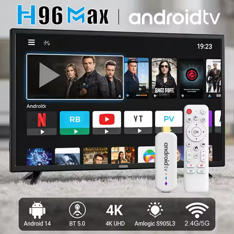 H96 MAX Android TV Stick Android 14 Amlogic S905L3 4K Dual WiFi 2.4G/5G BT4.0 4Kx2k@30fps Google Voi