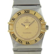 二手OMEGA星座女士手錶，鍍金不銹鋼，石英機芯，模擬顯示，金色錶盤。