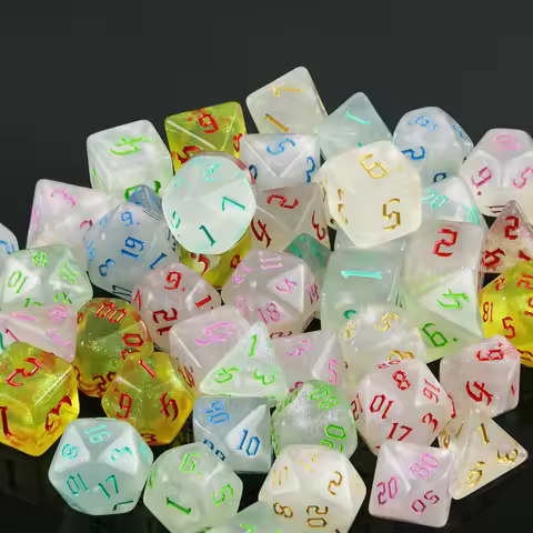 DND Dice Set - 7pcs Polyhedral Dice with Glitter Effect for DND RPG COC Role Playing Game