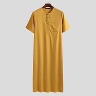 INCERUN-Muslim Kaftan Men's Short-sleeved O-neck Long Shirt Vintage Style Fashion S-5XL 2024