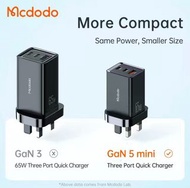 Mcdodo - 65W Ultra MINI 3 Port PD 3.0 [GaN 5 PRO Mini - The 5th Gan Tech] Type-C Mini Fast Charger A