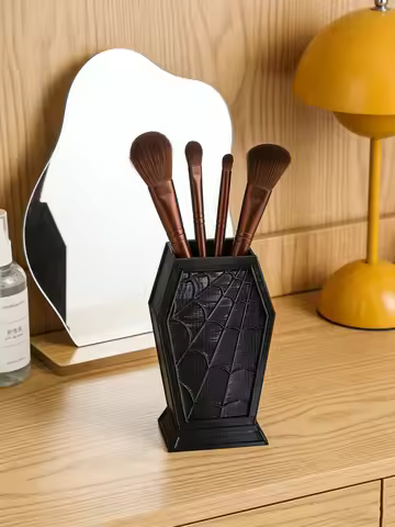 Gothic Dark Halloween Coffin Spider Web Makeup Brush Storage Box Pen Holder Unique Spider Web Design