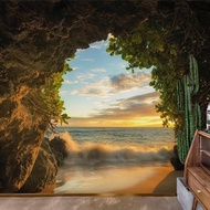 Visual extension wallpaper natural scenery3D 3D Ocean Cave Wallpaper for Restaurant Bedroom Hotel Ba